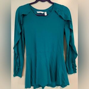 Isaac Mizrahi ruffle sleeve peplum top size XXS (QVC sizing) teal.